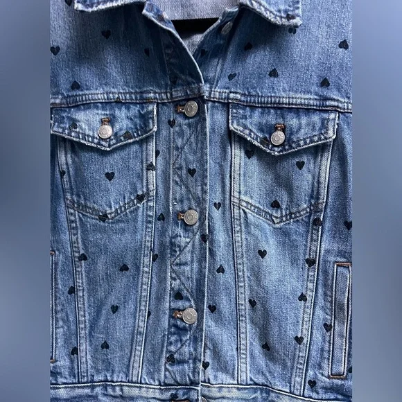 MADEWELL Women’s Rare Heart Print Boxy Cut Medium Wash Jean Jacket - Size XS